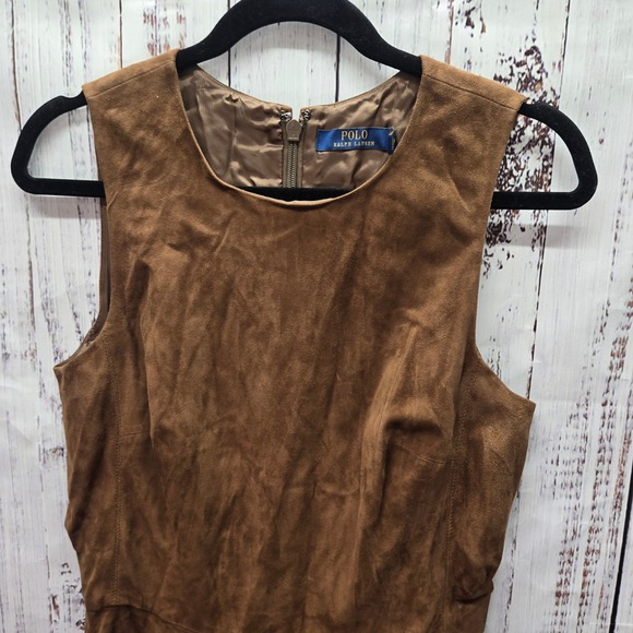 Polo Ralph Lauren Suede Dress Brown Sleeveless Knee Length Fit Flare Women Sz 6 - Picture 4 of 13